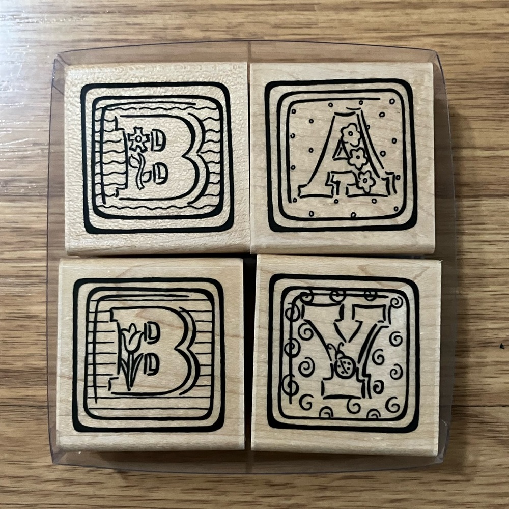 Close to My Heart Baby Letters Wood Rubber Mounted Stamps 4 PCS  EUC